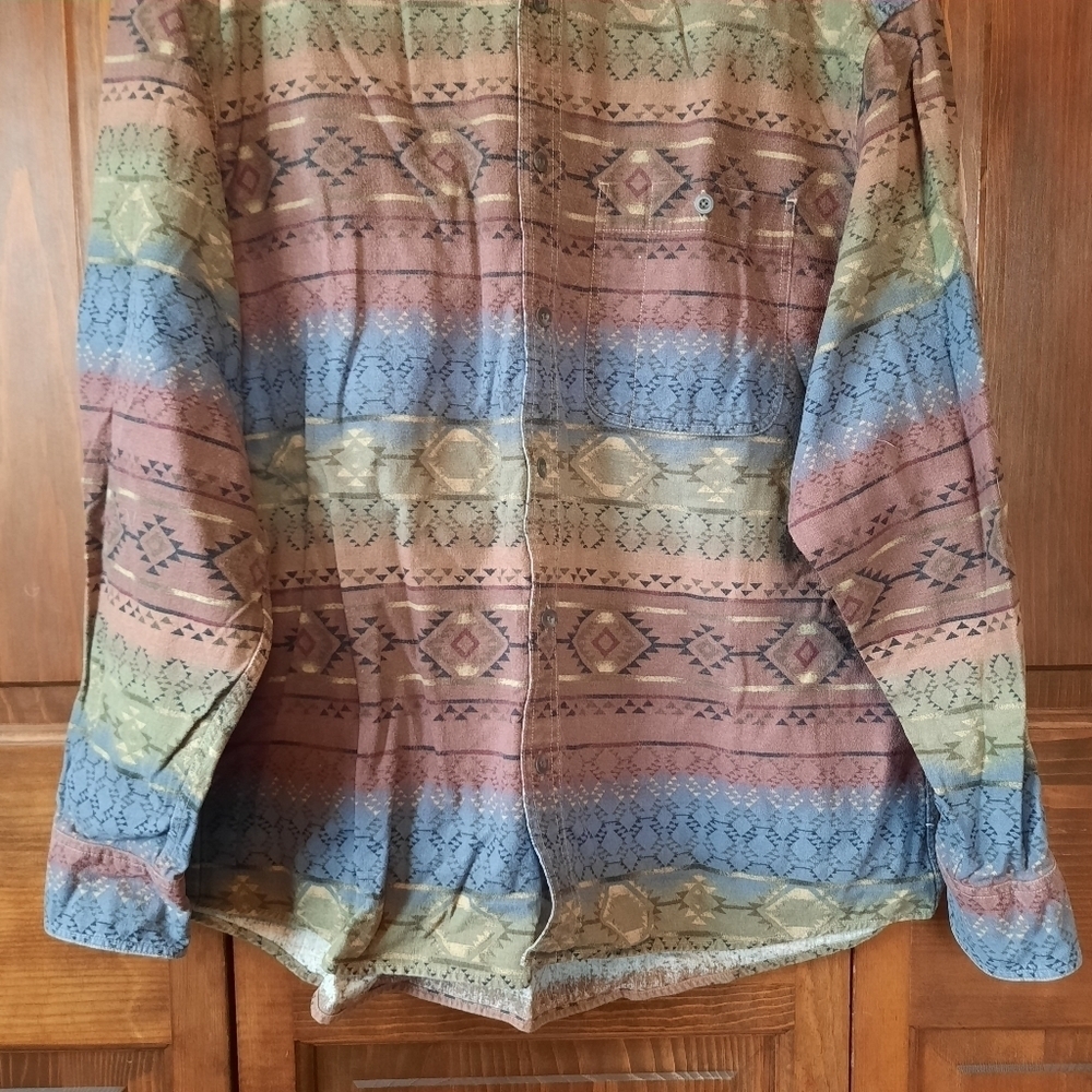 Cabela's Deerskin Soft Chamois flannel aztec button down flannel shirt size XL - Picture 3 of 12